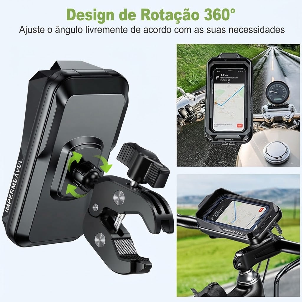 Suporte de Telemóvel para Moto à Prova de Água com Rotação de 360° Anti Vibração