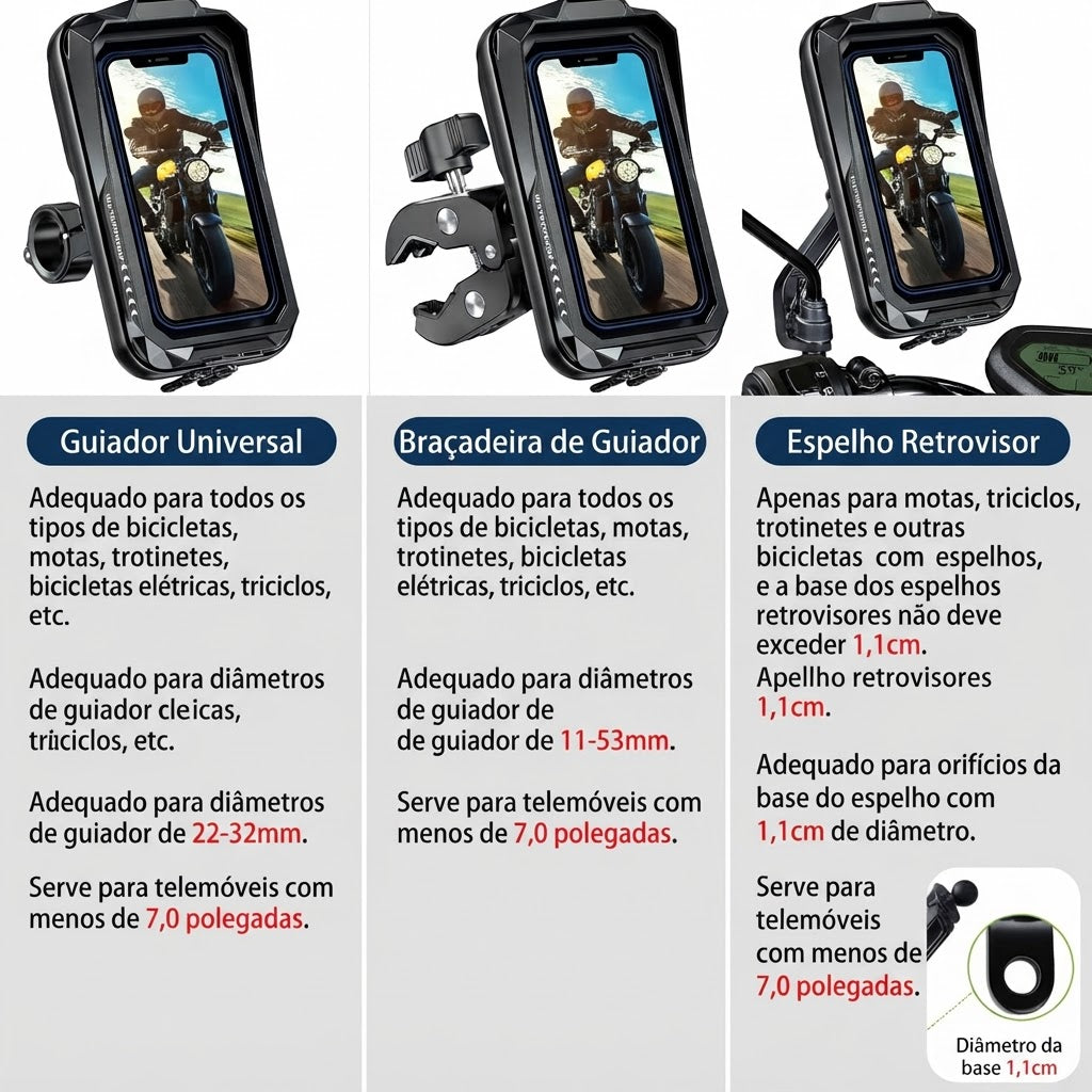 Suporte de Telemóvel para Moto à Prova de Água com Rotação de 360° Anti Vibração