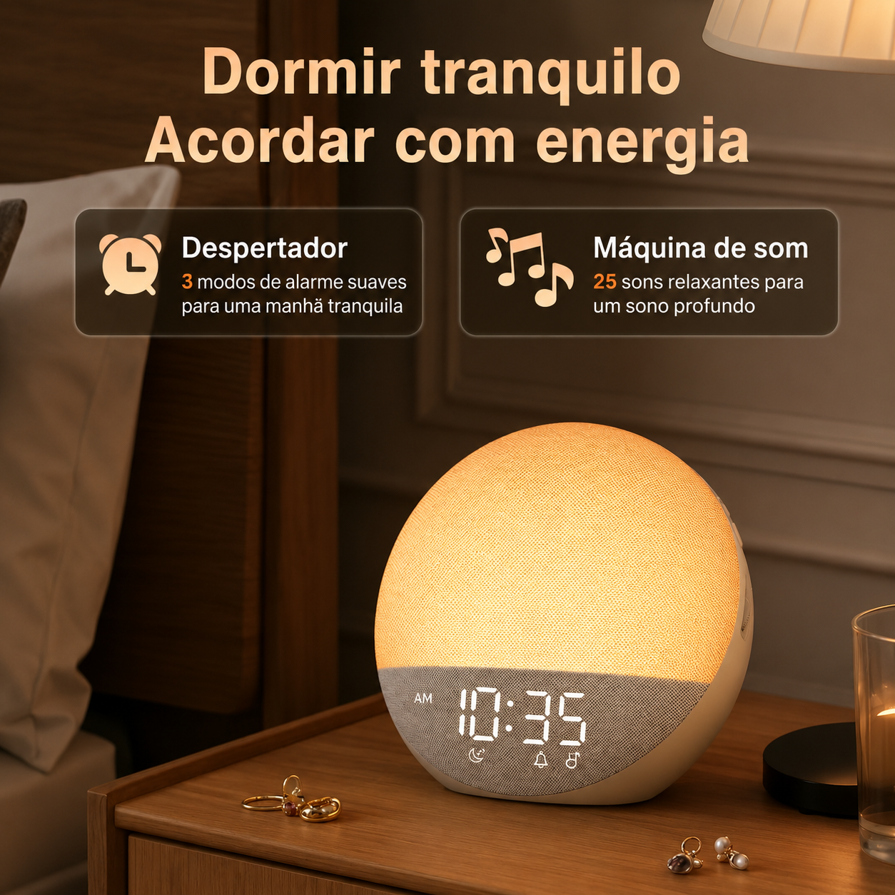 Despertador Sunrise Hiromeco com Bluetooth e Luz RGB