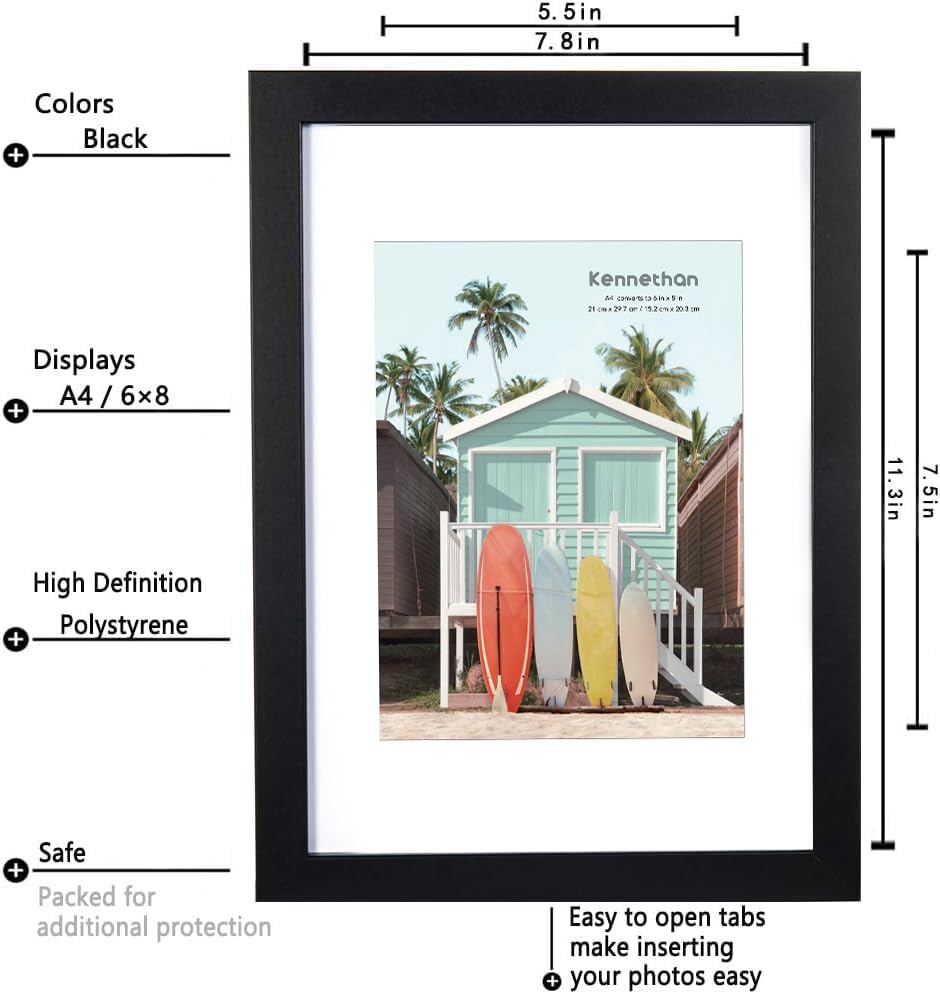 kennethan Picture Frame A4 Black Pack of 3 MDF wooden frames with acrylic glass, ideal for collages of portraits and certificates, A4 photo frames