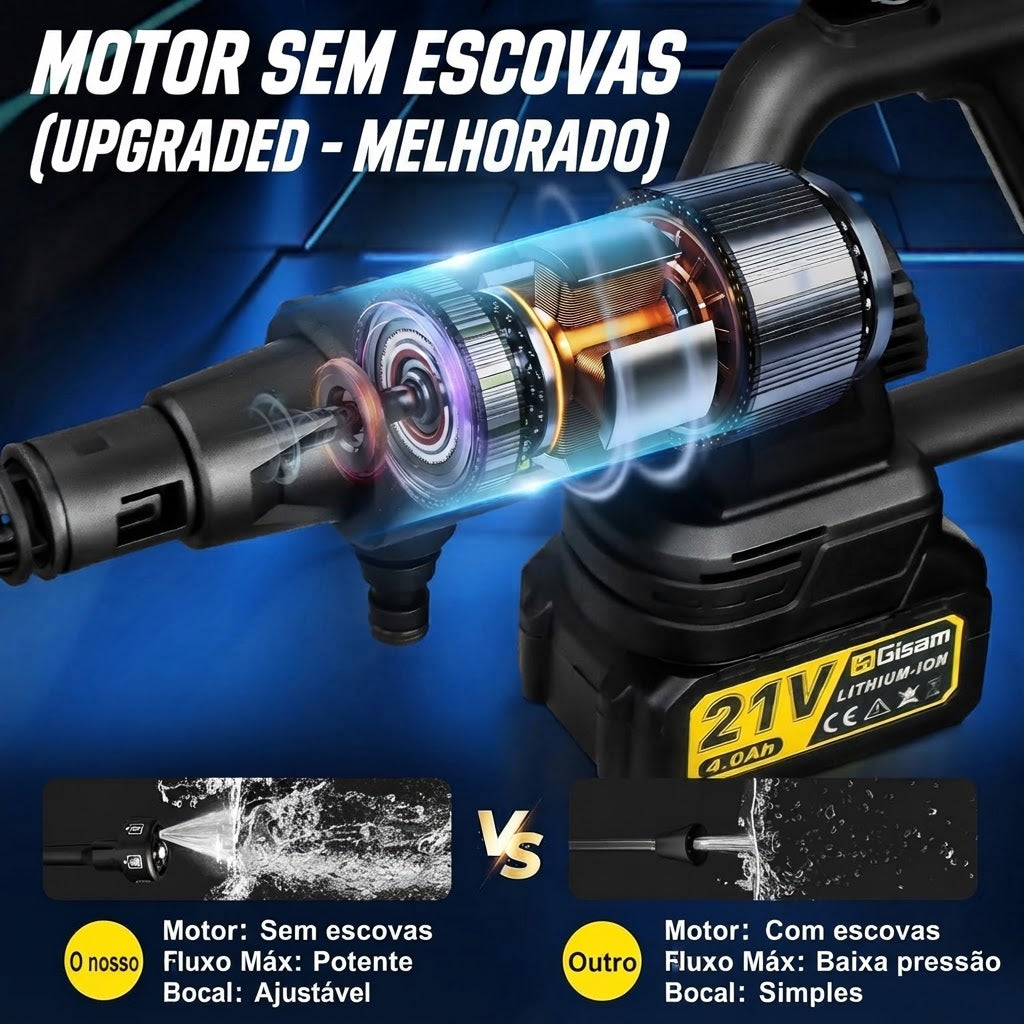 Lavadora de alta pressão sem fios, 65 BAR 2 baterias de 4000 mAh