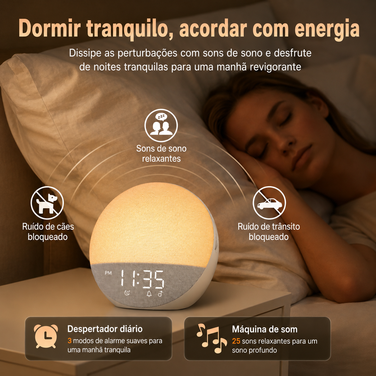 Despertador Sunrise Hiromeco com Bluetooth e Luz RGB