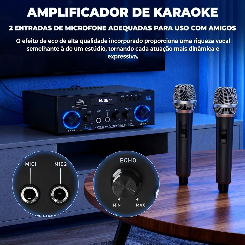 Amplificador de Áudio Stereo Romicta AK50 - 800 W, Bluetooth 5.0