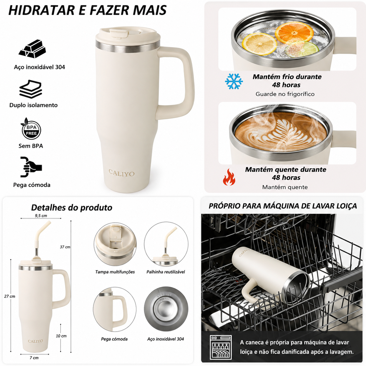 Garrafa Térmica CALIYO 1.2L em Aço Inoxidável 304 - Bege