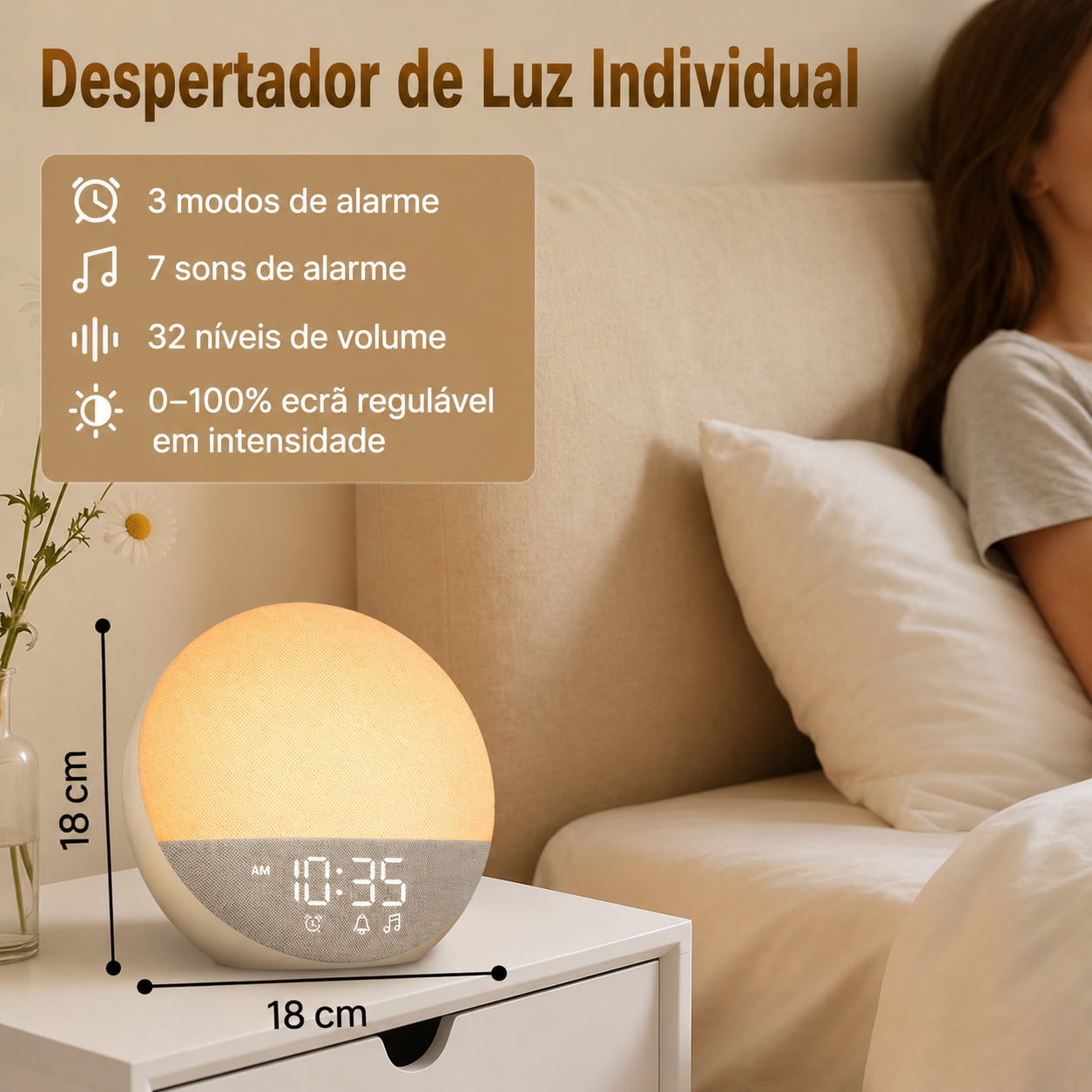 Despertador Sunrise Hiromeco com Bluetooth e Luz RGB