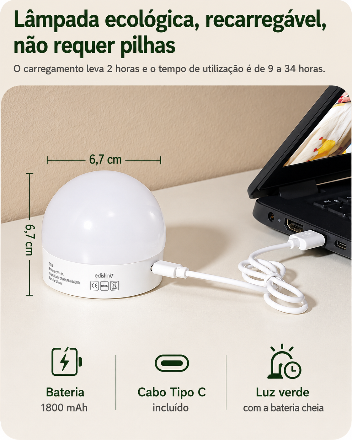 Conjunto de 2 Candeeiros de Parede LED Recarregáveis