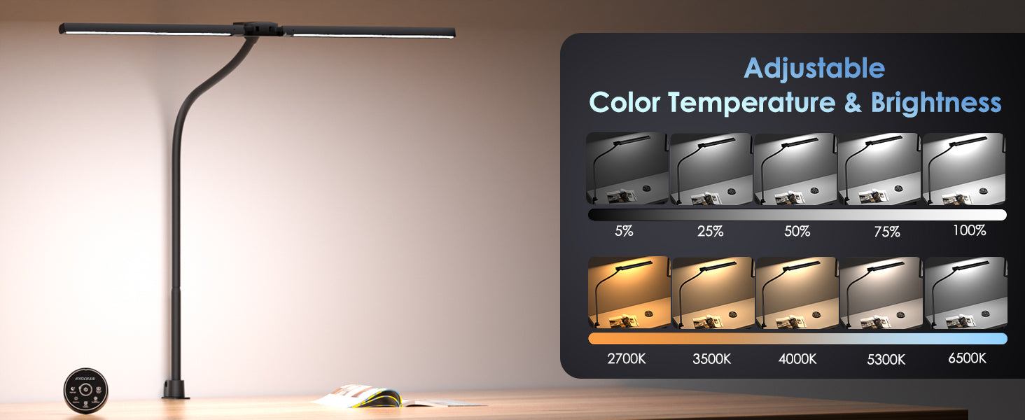 Candeeiro de mesa com controlo remoto, candeeiro LED de 80 cm para escritório em casa, luz de mesa de cabeçao dupla de 24 W, regulável e com temperatura de cor, luz para monitor de computador