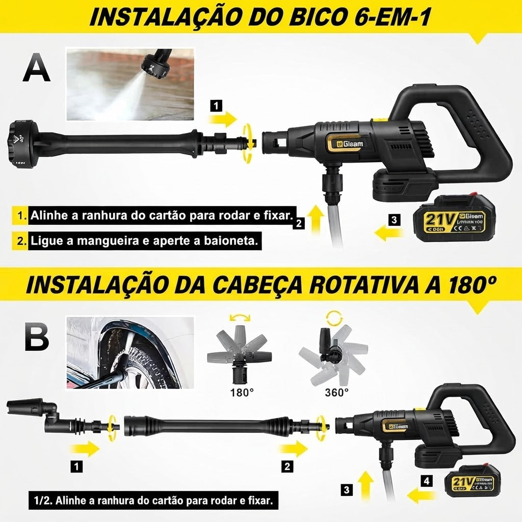 Lavadora de alta pressão sem fios, 65 BAR 2 baterias de 4000 mAh